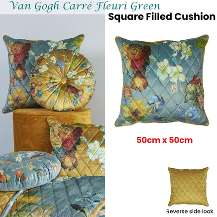 Bedding House Van Gogh Carre Fleuri Green Square Filled Cushion 50cm x 50cm Home & Garden Kings Warehouse 