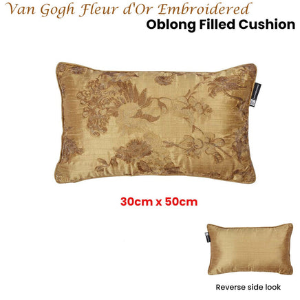 Bedding House Van Gogh Fleur d'Or Embroidered Oblong Filled Cushion 30cm x 50cm Home & Garden Kings Warehouse 