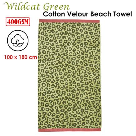 Bedding House Wildcat Green Cotton Velour Beach Towel Home & Garden Kings Warehouse 