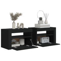 Bedside Cabinets 2 pcs with LEDs Black 60x35x40 cm Kings Warehouse 