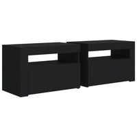 Bedside Cabinets 2 pcs with LEDs Black 60x35x40 cm Kings Warehouse 