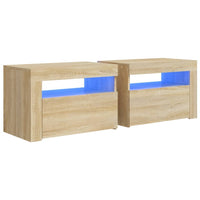 Bedside Cabinets 2 pcs with LEDs Sonoma Oak 60x35x40 cm Kings Warehouse 
