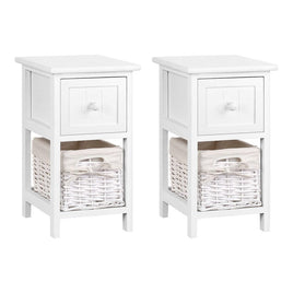 Bedside Table 1 Drawer with Basket Rustic White X2 Furniture Kings Warehouse