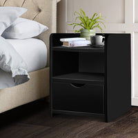 Bedside Table 1 Drawer with Shelf - FARA Black Furniture Kings Warehouse 