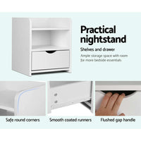 Bedside Table 1 Drawer with Shelf - FARA White Furniture Kings Warehouse 