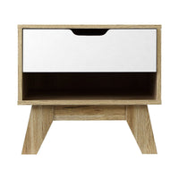 Bedside Table 1 Drawer with Shelf - IKER White & Oak Furniture Kings Warehouse 