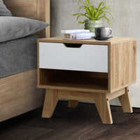 Bedside Table 1 Drawer with Shelf - IKER White & Oak Furniture Kings Warehouse 