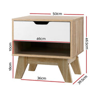 Bedside Table 1 Drawer with Shelf - IKER White & Oak Furniture Kings Warehouse 