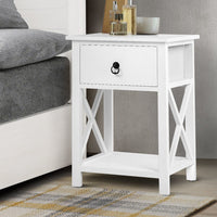 Bedside Table 1 Drawer with Shelf x2 - EMMA White bedroom furniture Kings Warehouse 