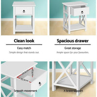 Bedside Table 1 Drawer with Shelf x2 - EMMA White bedroom furniture Kings Warehouse 