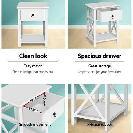 Bedside Table 1 Drawer with Shelf x2 - EMMA White bedroom furniture Kings Warehouse 
