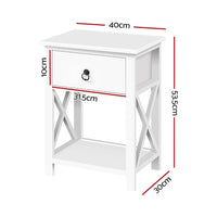 Bedside Table 1 Drawer with Shelf x2 - EMMA White bedroom furniture Kings Warehouse 