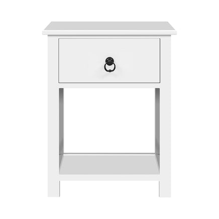 Bedside Table 1 Drawer with Shelf x2 - EMMA White bedroom furniture Kings Warehouse 