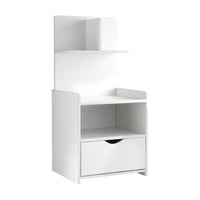 Bedside Table 1 Drawer with Shelves - EVERMORE White