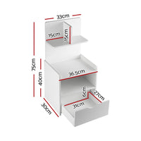 Bedside Table 1 Drawer with Shelves - EVERMORE White Furniture Kings Warehouse 