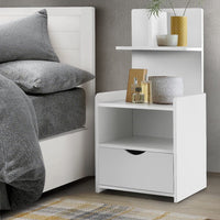 Bedside Table 1 Drawer with Shelves - EVERMORE White Furniture Kings Warehouse 