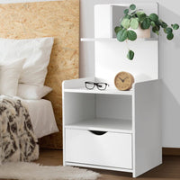 Bedside Table 1 Drawer with Shelves - EVERMORE White Furniture Kings Warehouse 