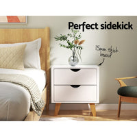 Bedside Table 2 Drawers - ANDERS White Furniture Kings Warehouse 