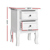 Bedside Table 2 Drawers - BISSET White Furniture Kings Warehouse 