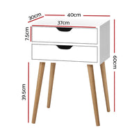 Bedside Table 2 Drawers - BODIE White Furniture Kings Warehouse 