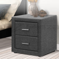 Bedside Table 2 Drawers Fabric - CADEN Grey Furniture Kings Warehouse 