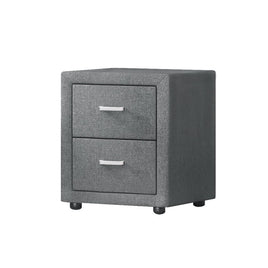 Bedside Table 2 Drawers Fabric - CADEN Grey Furniture Kings Warehouse 