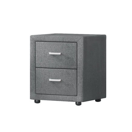 Bedside Table 2 Drawers Fabric - CADEN Grey Furniture Kings Warehouse 