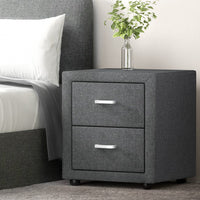 Bedside Table 2 Drawers Fabric - CADEN Grey Furniture Kings Warehouse 