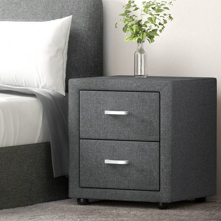 Bedside Table 2 Drawers Fabric - CADEN Grey Furniture Kings Warehouse 