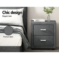 Bedside Table 2 Drawers Fabric - CADEN Grey Furniture Kings Warehouse 