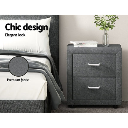 Bedside Table 2 Drawers Fabric - CADEN Grey Furniture Kings Warehouse 