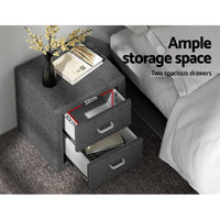 Bedside Table 2 Drawers Fabric - CADEN Grey Furniture Kings Warehouse 