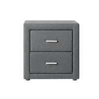 Bedside Table 2 Drawers Fabric - CADEN Grey Furniture Kings Warehouse 