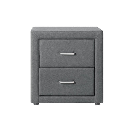 Bedside Table 2 Drawers Fabric - CADEN Grey Furniture Kings Warehouse 