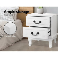 Bedside Table 2 Drawers - KUBI White Furniture Kings Warehouse 