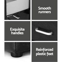 Bedside Table 2 Drawers Leather - CADEN Black Kings Warehouse 
