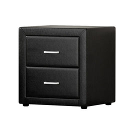 Bedside Table 2 Drawers Leather - CADEN Black Kings Warehouse 