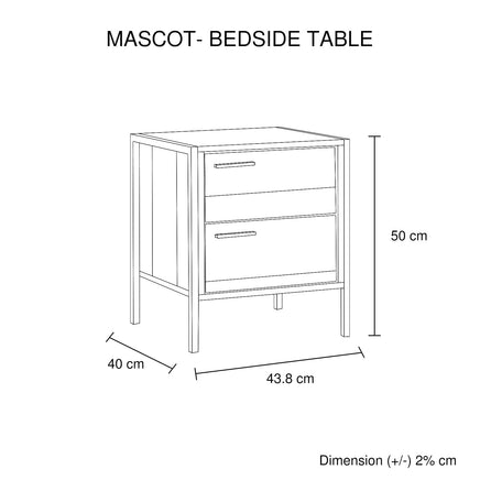 Bedside Table 2 drawers Night Stand Particle Board Construction in Oak Colour Furniture Kings Warehouse 