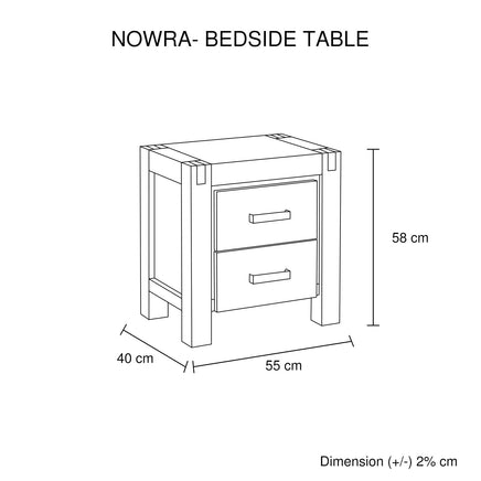 Bedside Table 2 drawers Night Stand Solid Wood Acacia Oak Colour Furniture Kings Warehouse 