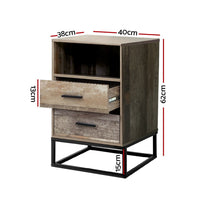 Bedside Table 2 Drawers with Shelf - BADAN Furniture Kings Warehouse 