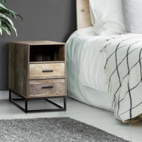 Bedside Table 2 Drawers with Shelf - BADAN Furniture Kings Warehouse 