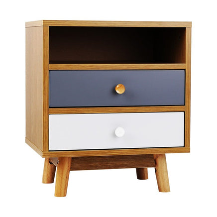 Bedside Table 2 Drawers with Shelf - BERTHA Oak Furniture Kings Warehouse 
