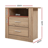 Bedside Table 2 Drawers with Shelf - TARA Oak Furniture Kings Warehouse 