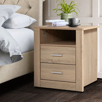 Bedside Table 2 Drawers with Shelf - TARA Oak Furniture Kings Warehouse 