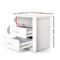 Bedside Table 2 Drawers with Shelf - TARA White Furniture Kings Warehouse 