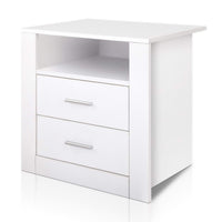 Bedside Table 2 Drawers with Shelf - TARA White Furniture Kings Warehouse 