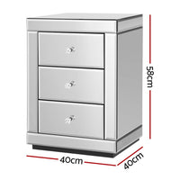 Bedside Table 3 Drawers Mirrored - PRESIA Silver Furniture Kings Warehouse 