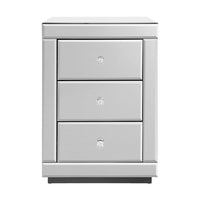 Bedside Table 3 Drawers Mirrored - PRESIA Silver Furniture Kings Warehouse 