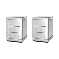 Bedside Table 3 Drawers Mirrored X2 - PRESIA Silver Redecorate for Winter Kings Warehouse 