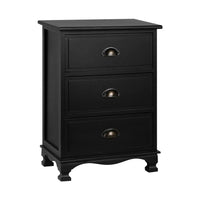 Bedside Table 3 Drawers Vintage - THYME Black Furniture Kings Warehouse 